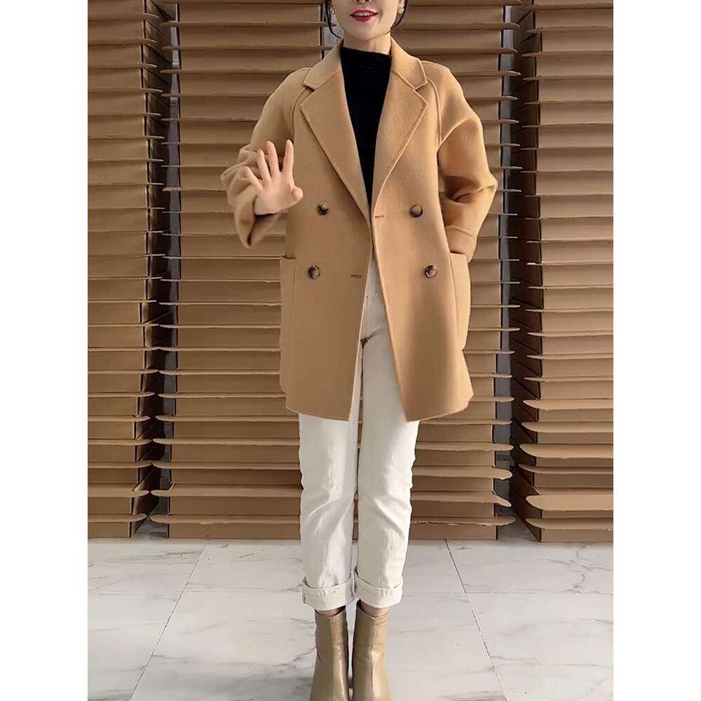 双面羊绒大衣女小个子秋冬季高级感短款宽松呢子羊毛西装毛呢外套