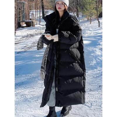 大码女装时尚高级感长款羽绒棉服女冬季加厚保暖连帽过膝棉袄外套
