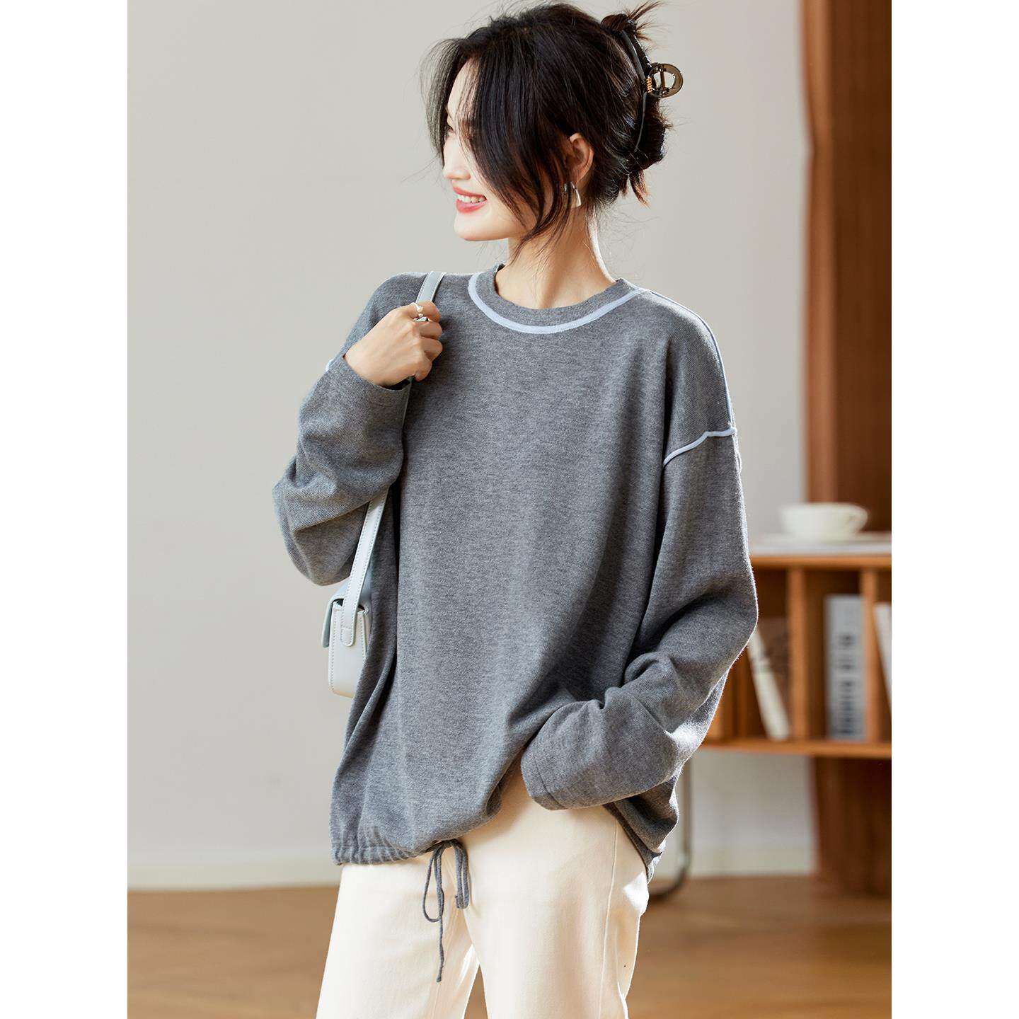 圆领毛衣女秋冬季2025新款韩系慵懒风女装宽松洋气百搭针织打底衫