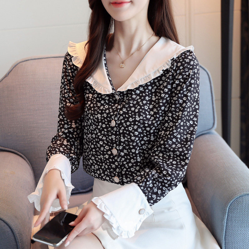 2020 Spring Retro Broken flowers shirt A small minority Easy leisure time Lotus leaf Lapel Long sleeve jacket printing shirtin the Women's clothing/Boutique , Shirt  category - from Buy2taobao.com to provide professional Taobao agent buy service