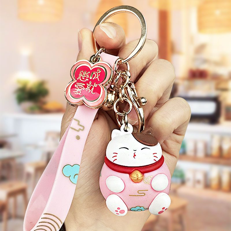 招财猫汽车钥匙扣挂件个性创意小车男女情侣钥匙链饰吊坠高档一对