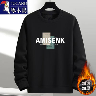 啄木鸟秋冬季纯棉保暖耐磨休闲卫衣男士潮流宽松百搭加绒加厚上衣