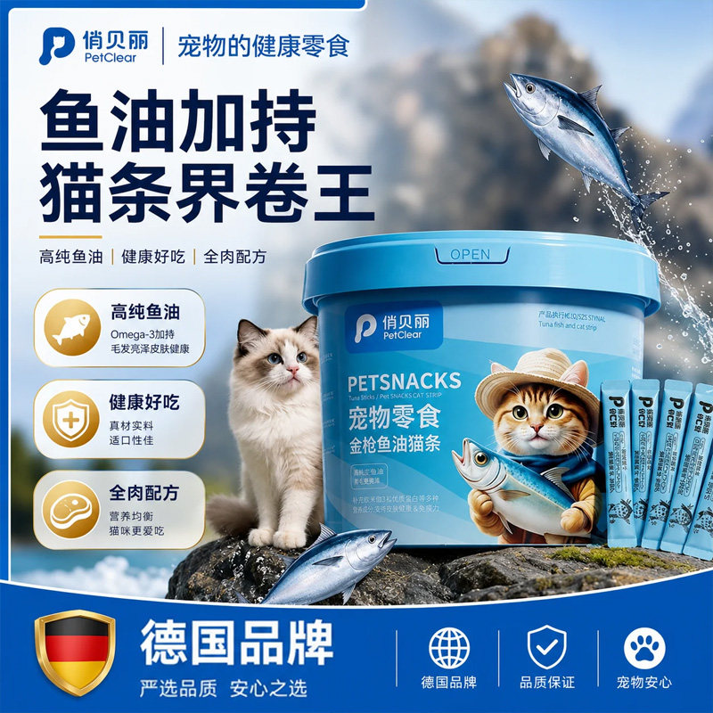 俏贝丽猫条100支整箱幼猫专用鱼油主食罐头猫咪零食防掉毛囤货桶