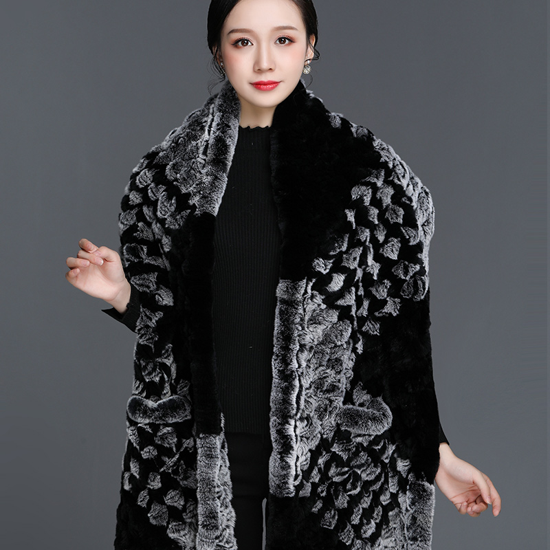 獭兔毛皮草披肩女冬天时尚保暖优雅流苏大披肩坎肩秋