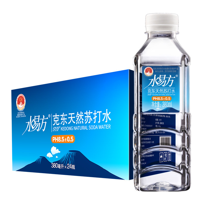 水易方克东天然苏打水380ml*24瓶 无添加弱碱性饮用苏打水