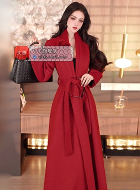 VJE冬季法式翻领褶皱气质大衣2025新款干练宽松型加厚过膝长外套