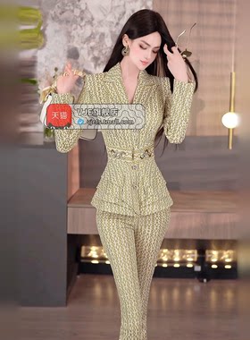 VJE秋季职业干练商务套装2026新款小裙摆OL外套微喇叭裤两件套