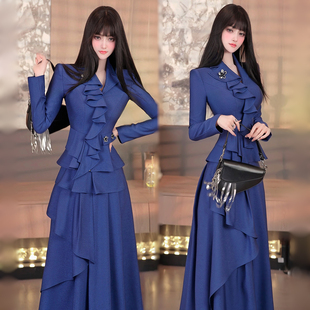 VJE早春摩登时尚套装裙2026新款修身荷叶边西服收腰半身裙两件套