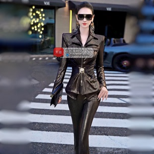 VJE秋季英伦风立体剪裁上衣喇叭裤两件套2025新款气质干练一整套