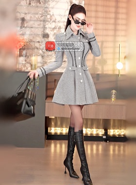 VJE冬季欧美气质收腰加厚呢子大衣2025新款小众洋气裙摆显瘦外套