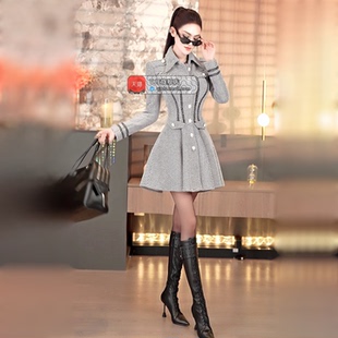 VJE冬季 小众洋气裙摆显瘦外套 欧美气质收腰加厚呢子大衣2025新款