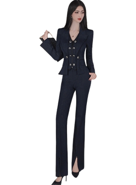 女王范藏青色经典职业套装