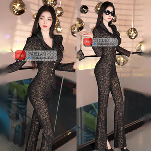 VJE开春欧美豹纹气质减龄套装2026新款修身上衣高腰直筒裤两件套