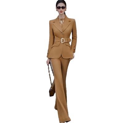 干练气质卡其色经典职业套装