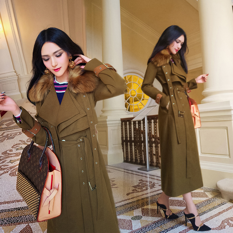 vje新款通勤风毛领系带呢子大衣