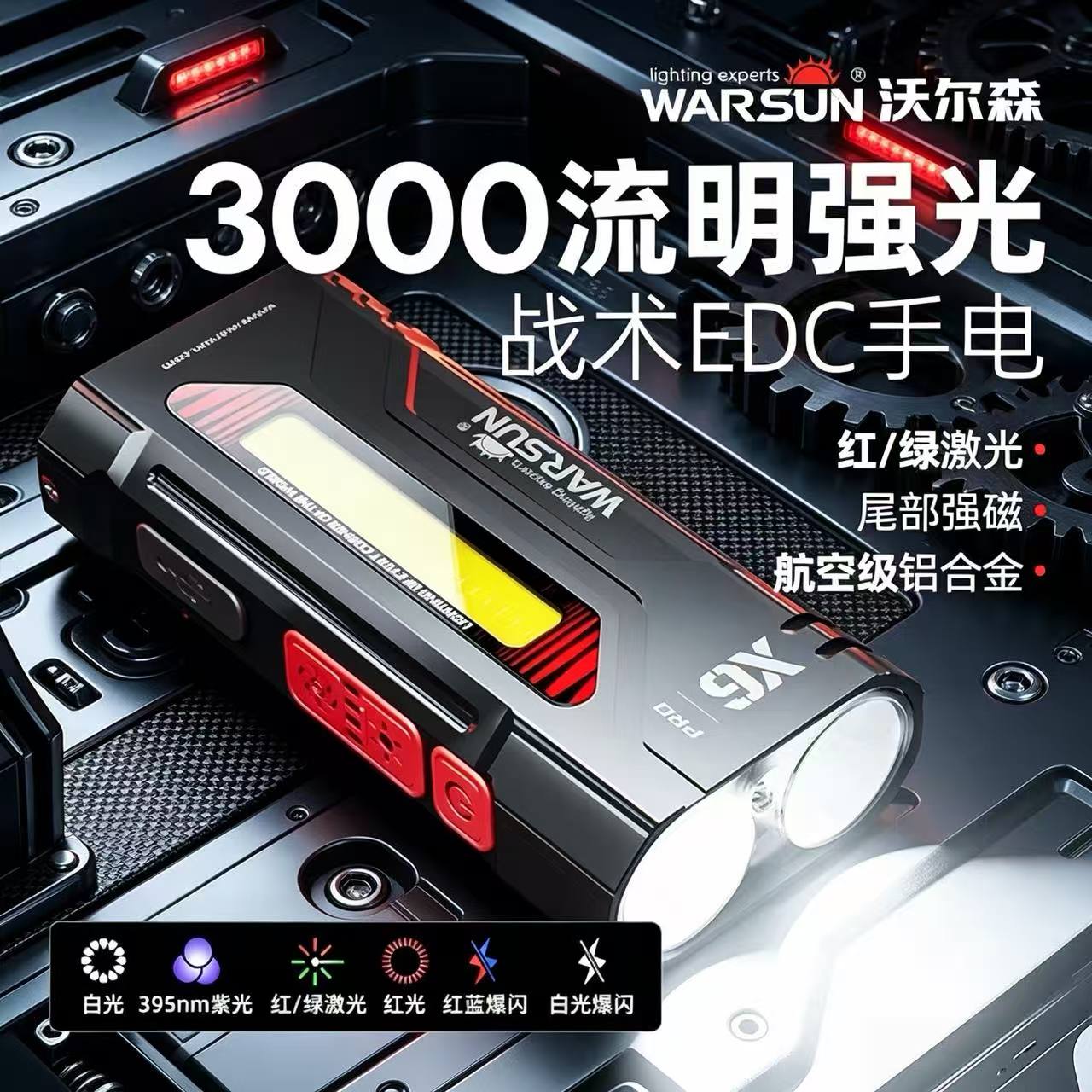 沃尔森X6pro强光磁吸手电筒