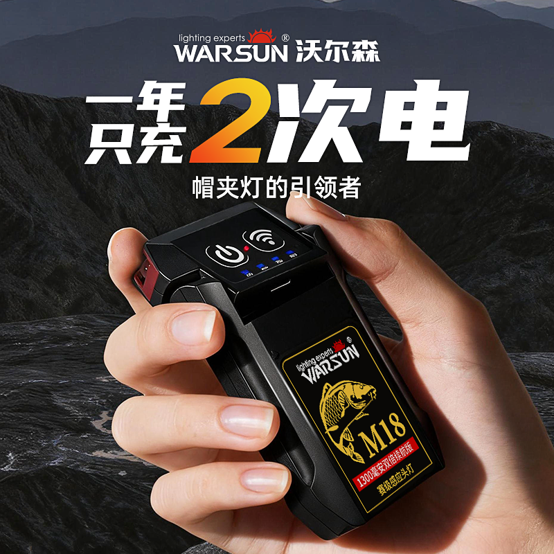 沃尔森M18夜钓头灯感应帽夹灯钓鱼专用充电强光超亮长续航头戴式
