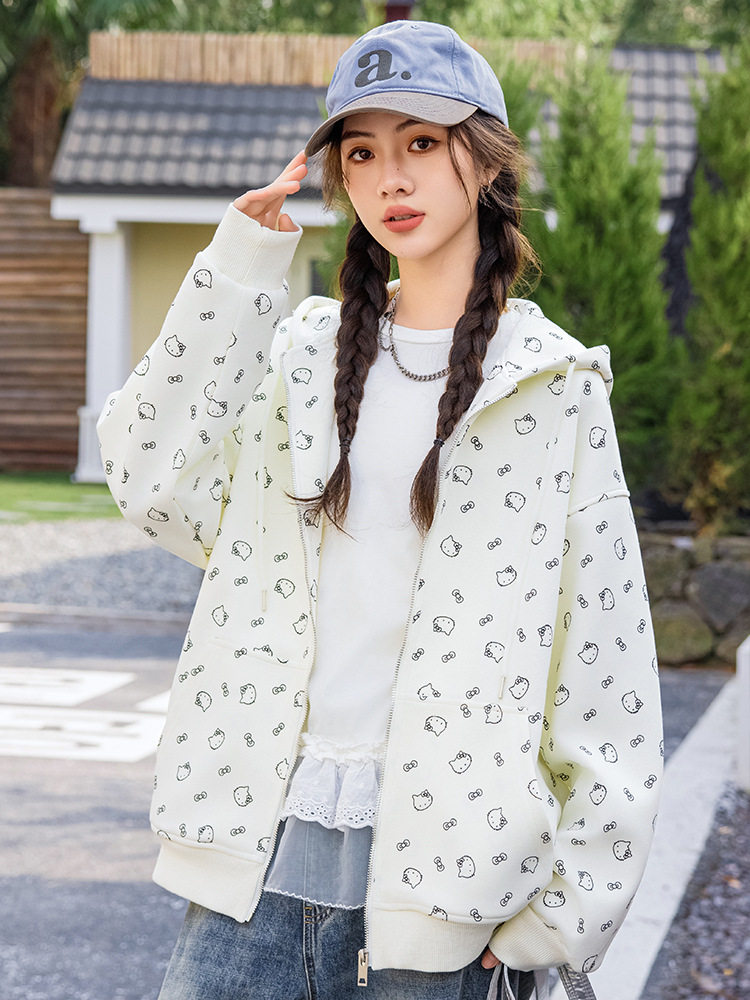 2026新款春装女童少女初高中生女孩学院风拉链连帽宽松卫衣外套