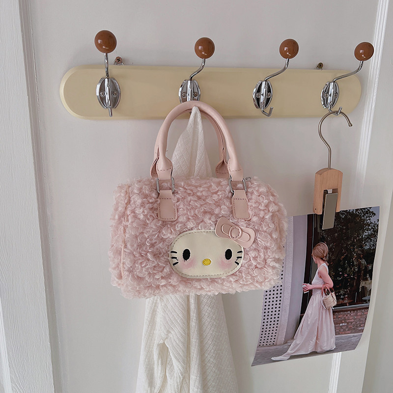 可爱HelloKitty毛绒波士顿包包女韩少女风单肩斜挎包小众手提包,箱包皮具/热销女包/男包,小方包,淘宝优惠券,粉丝福利购,淘宝优惠卷