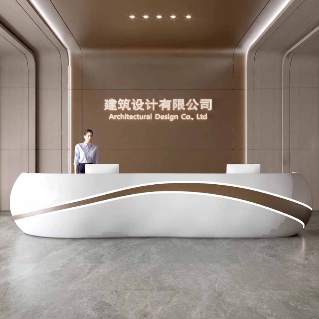 玻璃钢异形前台烤漆圆弧接待台口腔医院收银台大型简约高端吧