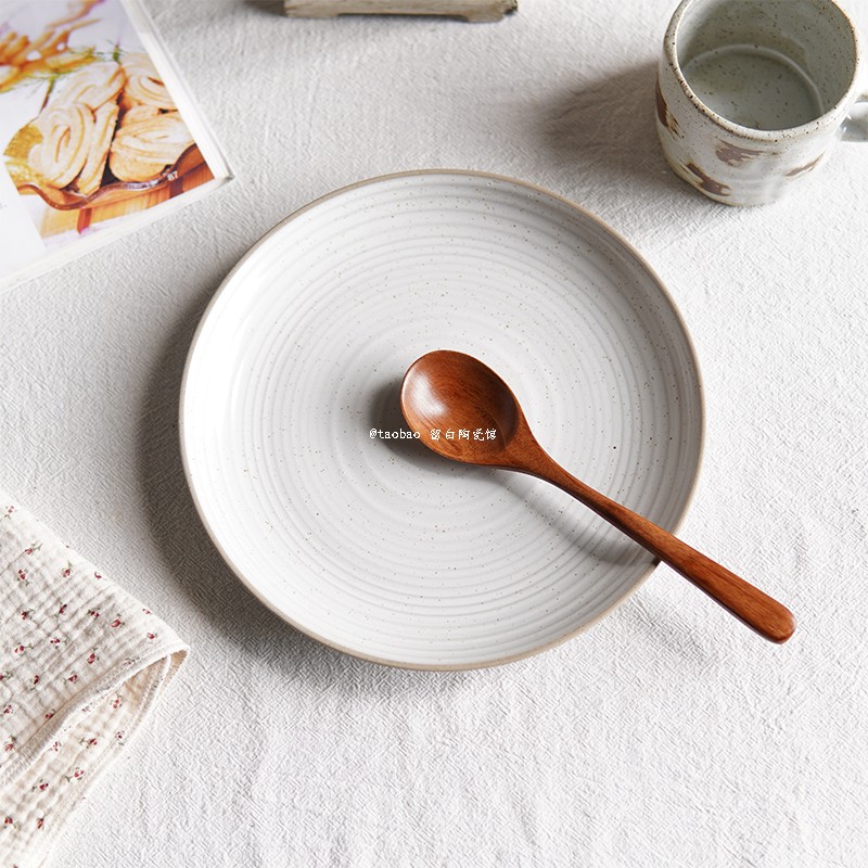 8.2英寸浅盘留白粗陶日式釉下彩