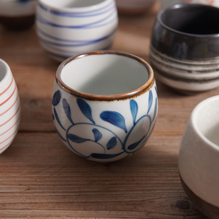 留白 【瑕疵清仓】 复古蛋形陶瓷手握杯 茶杯 水杯 釉下彩 侘寂风