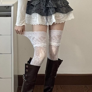 花边蕾丝过膝袜配长靴丝袜骑士靴长筒靴内搭袜子袜套打底袜长筒袜