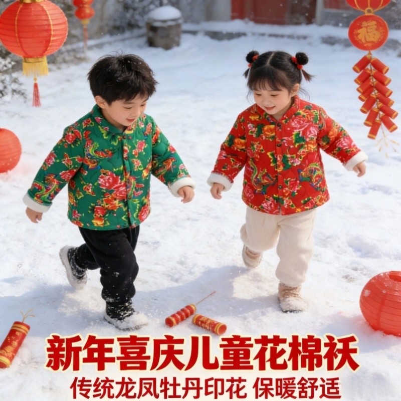东北大花棉袄冬季儿童国风男女宝宝加绒加厚棉衣网红小童保暖外套,童装/婴儿装/亲子装,棉袄/棉服,淘宝优惠券,粉丝福利购,淘宝优惠卷