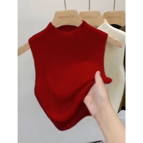 半高领吊带小背心女秋冬西装内搭打底衫针织毛衣短款无袖上衣外穿