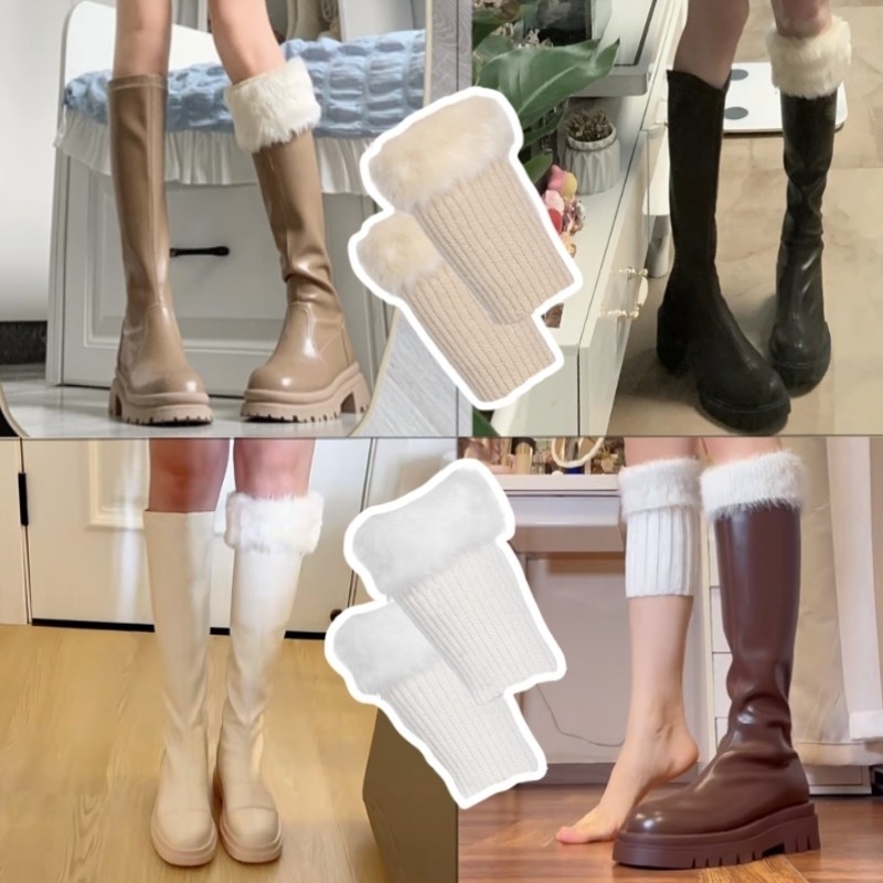 秋冬毛毛靴套仿皮草腿套翻口短靴套百搭护腿保暖男女厚毛绒袜套