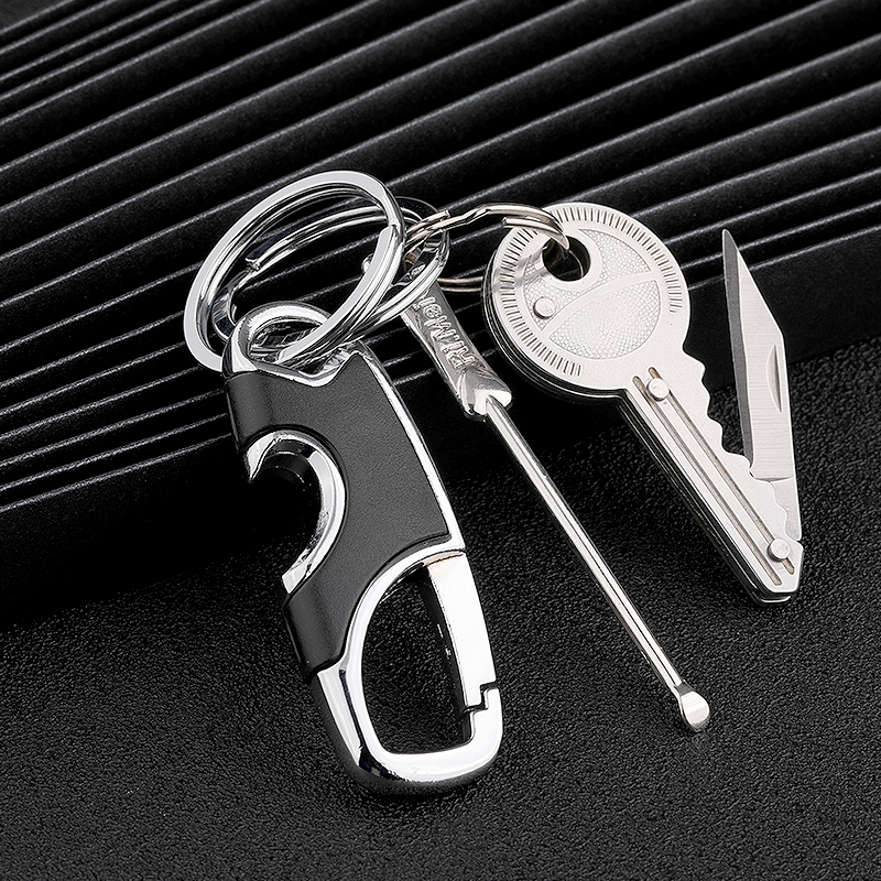 汽车钥匙扣套装开瓶器指甲刀挖耳勺多功能刻字电话号码牌锁匙扣