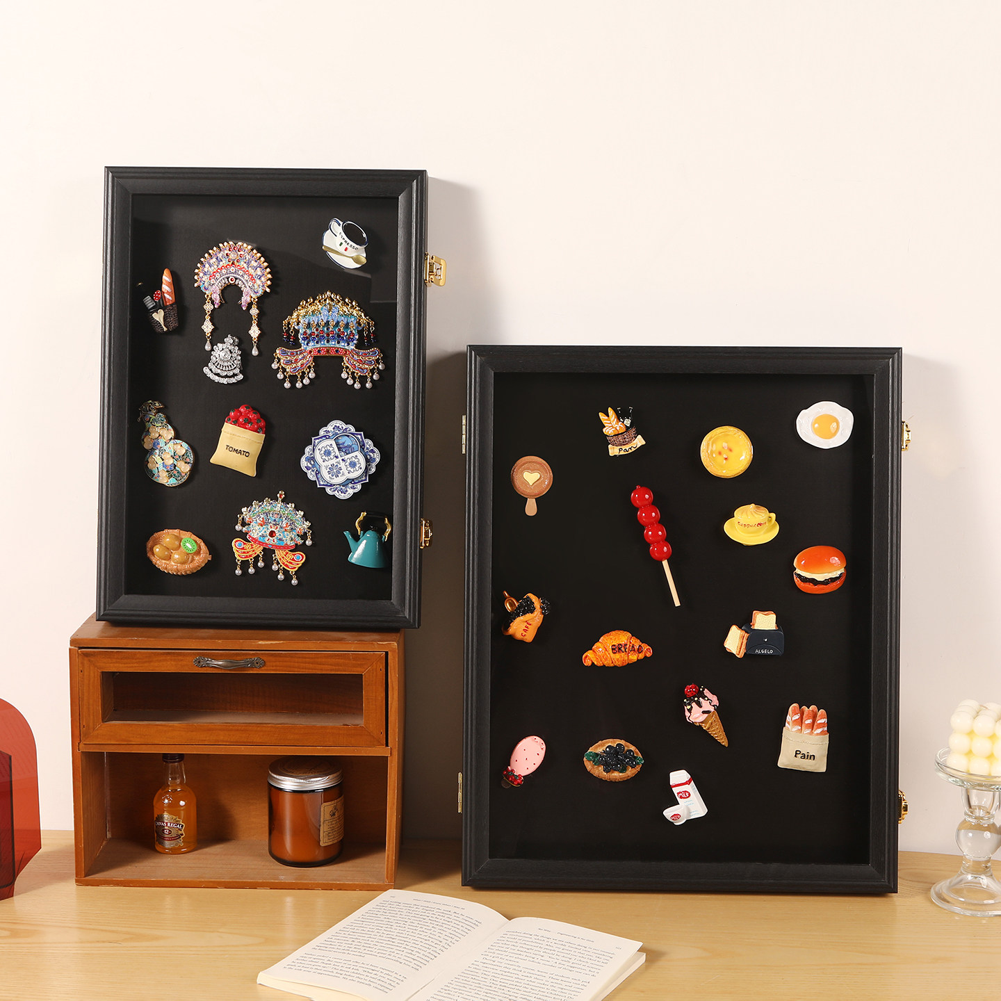 磁吸黑板冰箱贴相框化妆品收纳国博凤冠展示拍立得照片徽章吧唧框