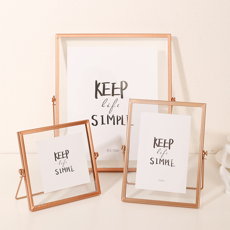 双面玻璃透明金属高级感摆台相框六6 7 8寸打印照片定制相册架a4