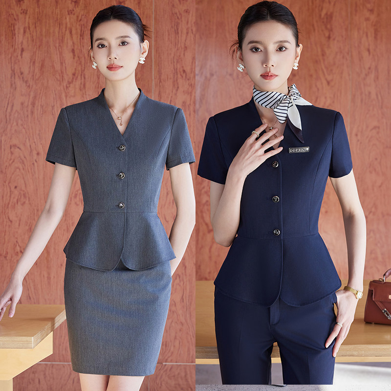 高端职业装西装套装女夏季2025新款气质酒店前台美容院工作服套裙