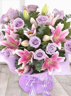 马来西亚鲜花配送紫色玫瑰百合生日送花吉隆坡槟城花店配送