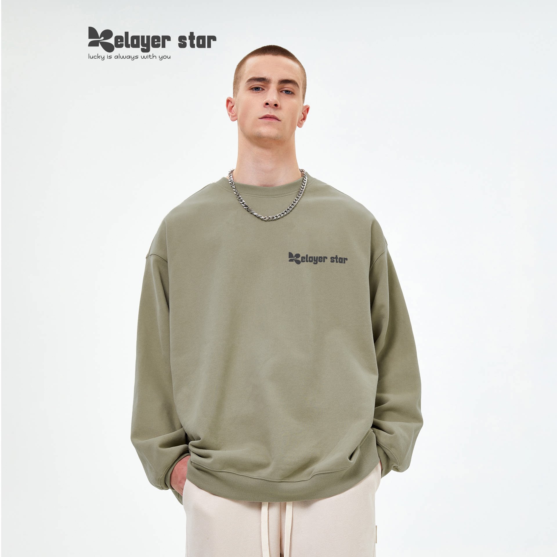 Relayerstar橄榄绿卫衣男秋季新图片