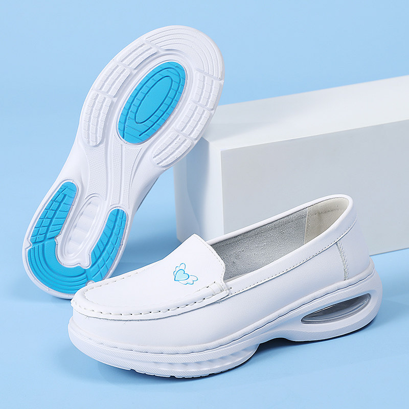 气垫护士鞋女秋冬季黑色透气真皮防滑臭软底不累脚平底医护工作鞋