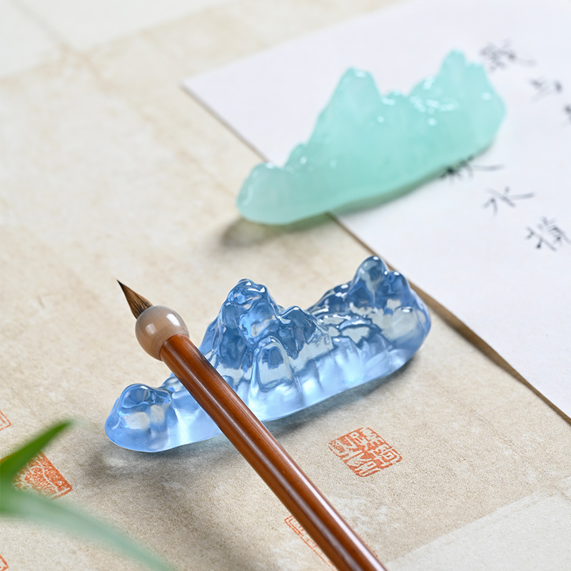 蓬莱笔搁 两色可选 树脂 假山 笔托 山形笔架 毛笔用初学者书画用具 书法国画用品文房摆件文房配件 笔置茶置