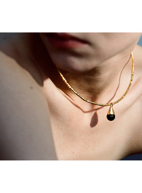 ABOAB  PASTORALE系列Drip项环925银厚镀铑金18K黄金水草玛瑙