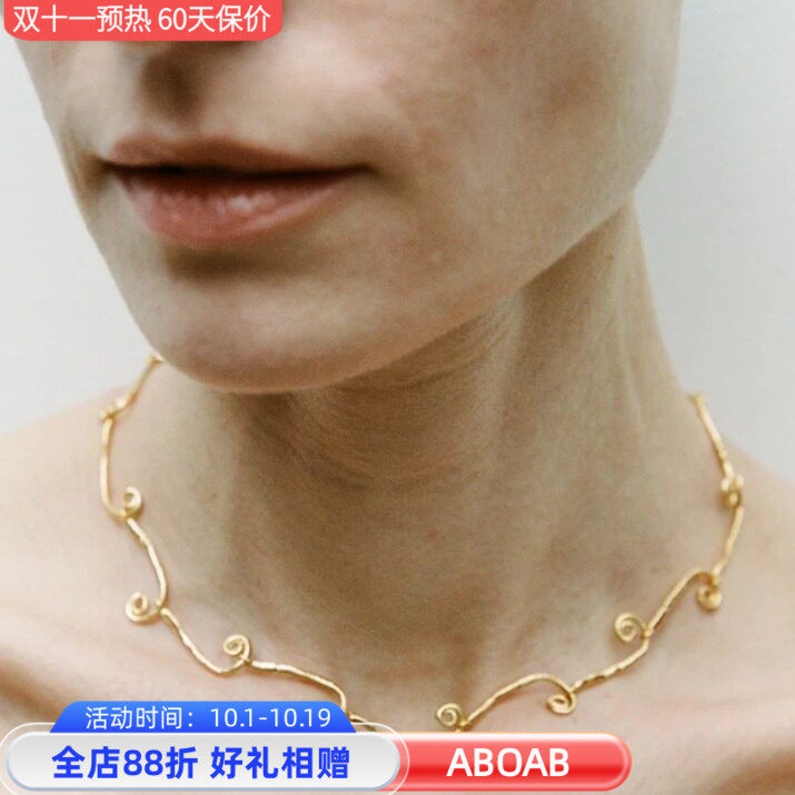 Time系列Spiral项链长40+5cm925银厚镀金工艺饰品银项链质感