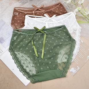 高腰大码性感女内裤胖mm包臀透明网纱蕾丝白色纯棉抗菌裆系带无痕
