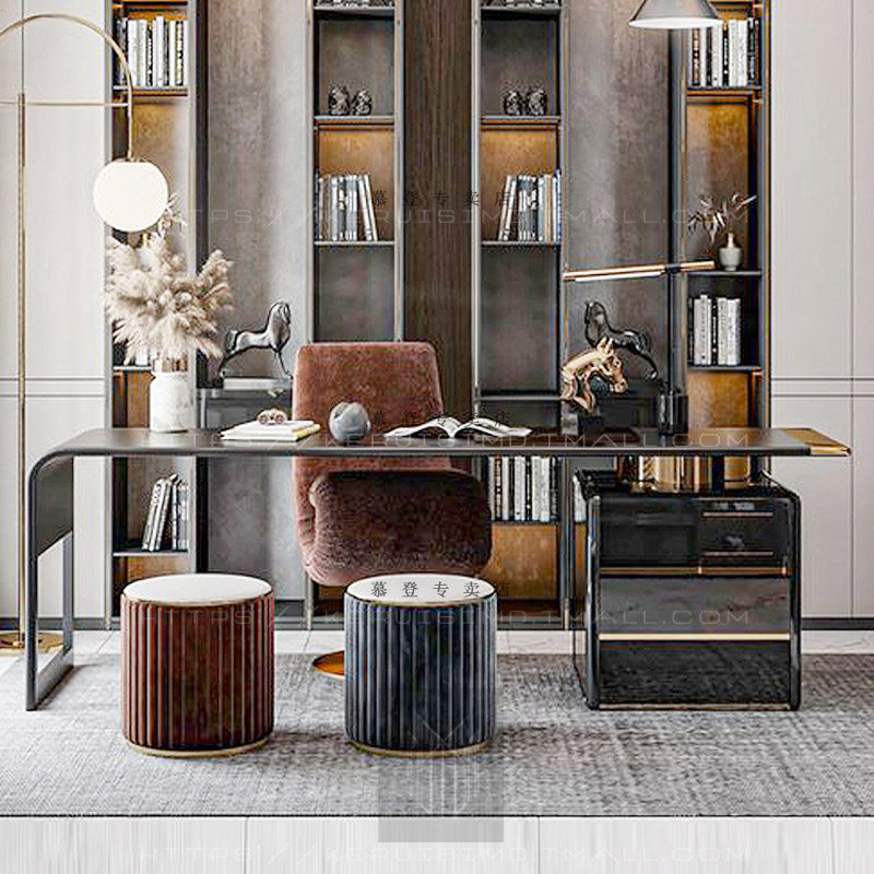 后现代轻奢书桌 钢琴烤漆创意新款办公桌 简约2.4米总裁桌定制