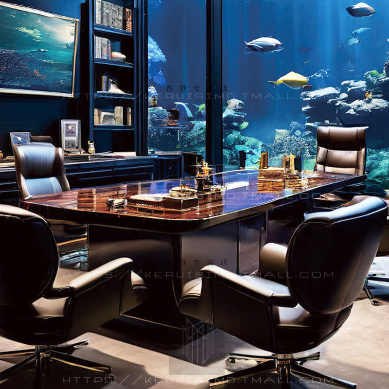 现代轻奢会议桌 长方形会议桌 钢琴亮光烤漆接待桌 中型会议桌