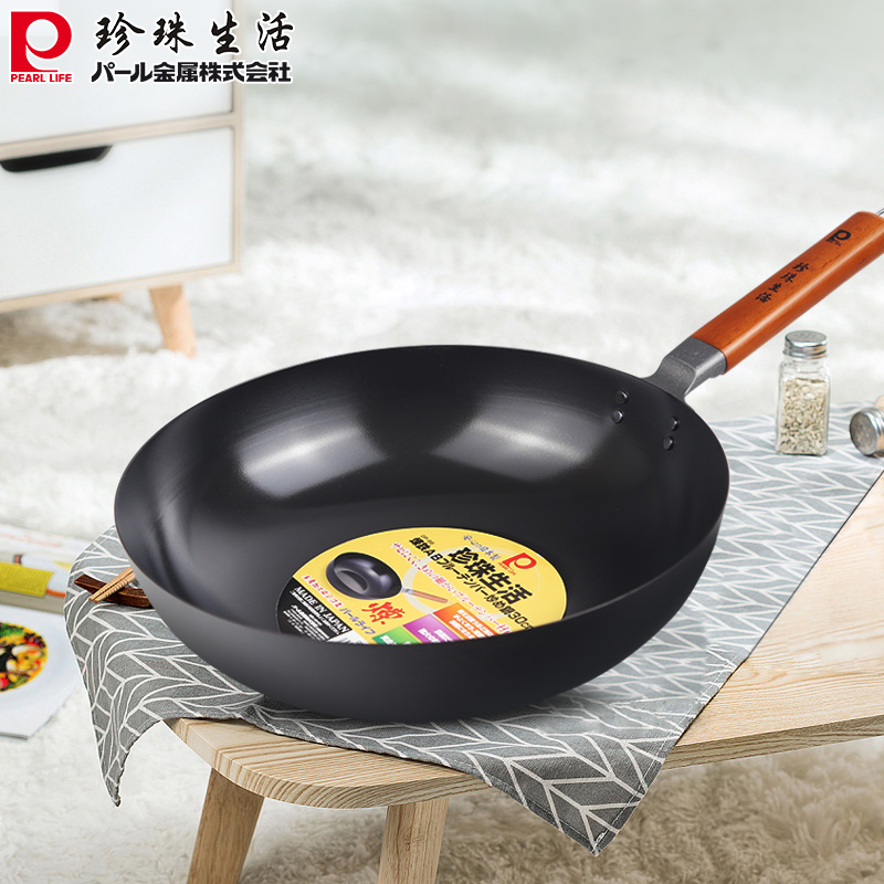 日本进口光面炼铁30cm家用炒菜熟铁锅不易粘锅超轻便少油烟炒菜锅