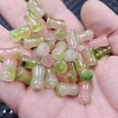 水蜜桃竹节玉石散珠粉绿色石英岩玉节节高路路通饰品配件玉珠子