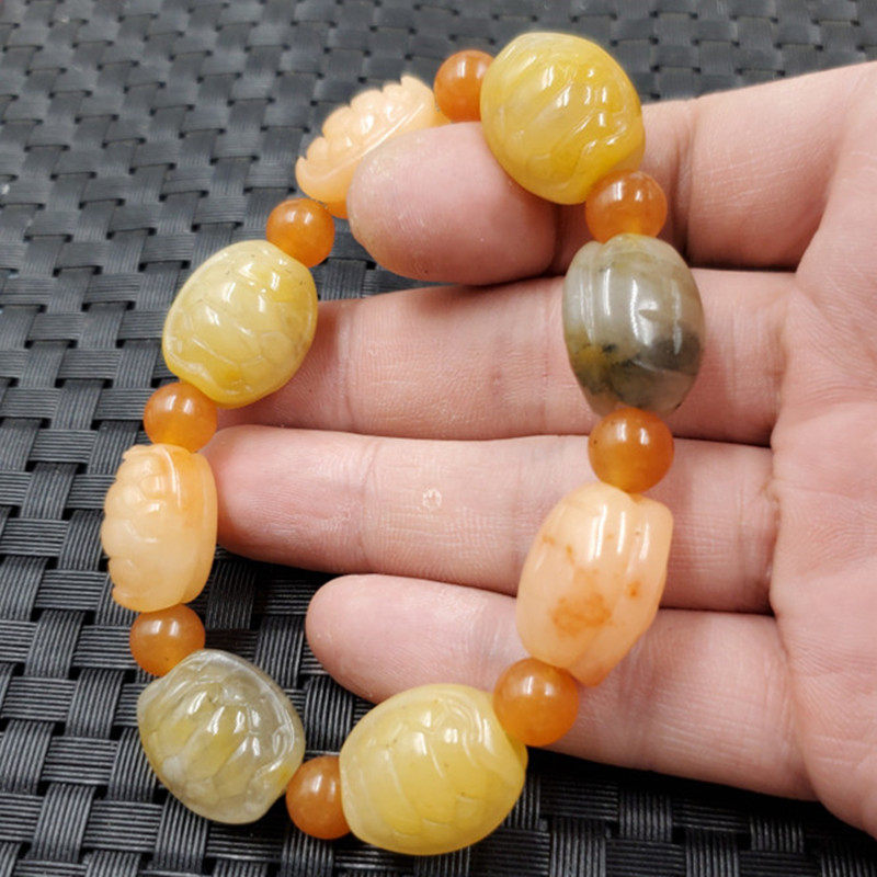 玉石手链新疆和田金丝玉龟壳手链石英岩玉龟壳手链俏色玉手链手串