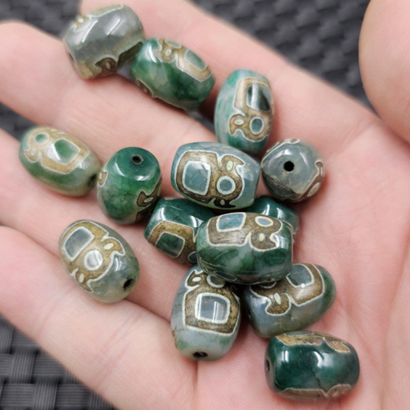 绿玛瑙天珠路路通玉石散珠仿古人物天珠桶珠手链项链饰品配件珠子