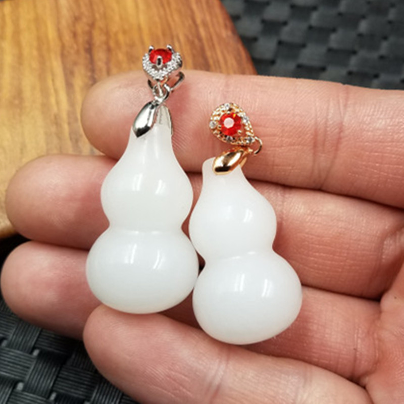 饰品吊坠天然玉石a货新疆白玉葫芦挂件白玉立体葫芦吊坠项链坠