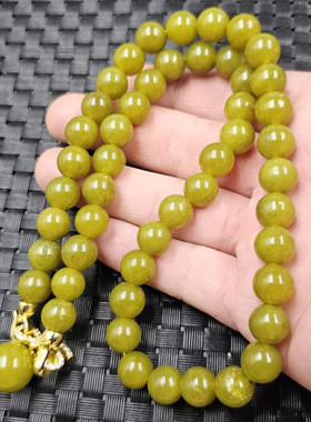 黄岫玉圆珠玉石项链10毫米