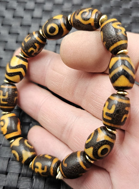 牙黄玛瑙天珠路路通玉石手链